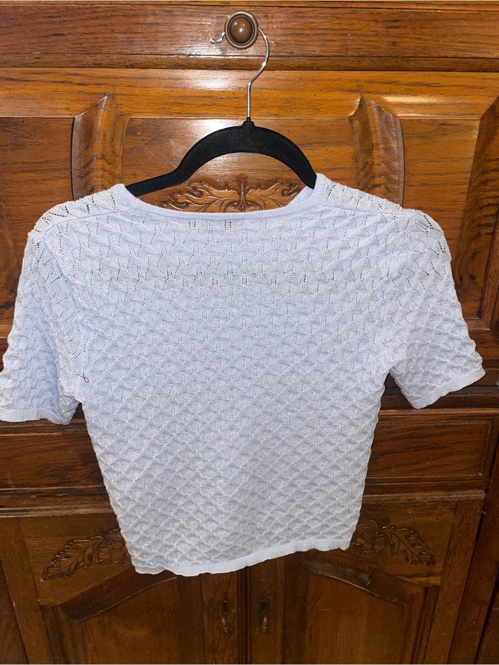 Zara Light Blue Textured Short-Sleeve Cropped Knit Top